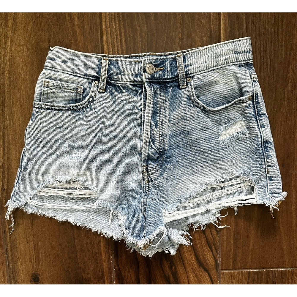 PacSun Vintage High Rise Ripped Denim Mini Shorts Light Wash Size 25‎ 2" Inseam